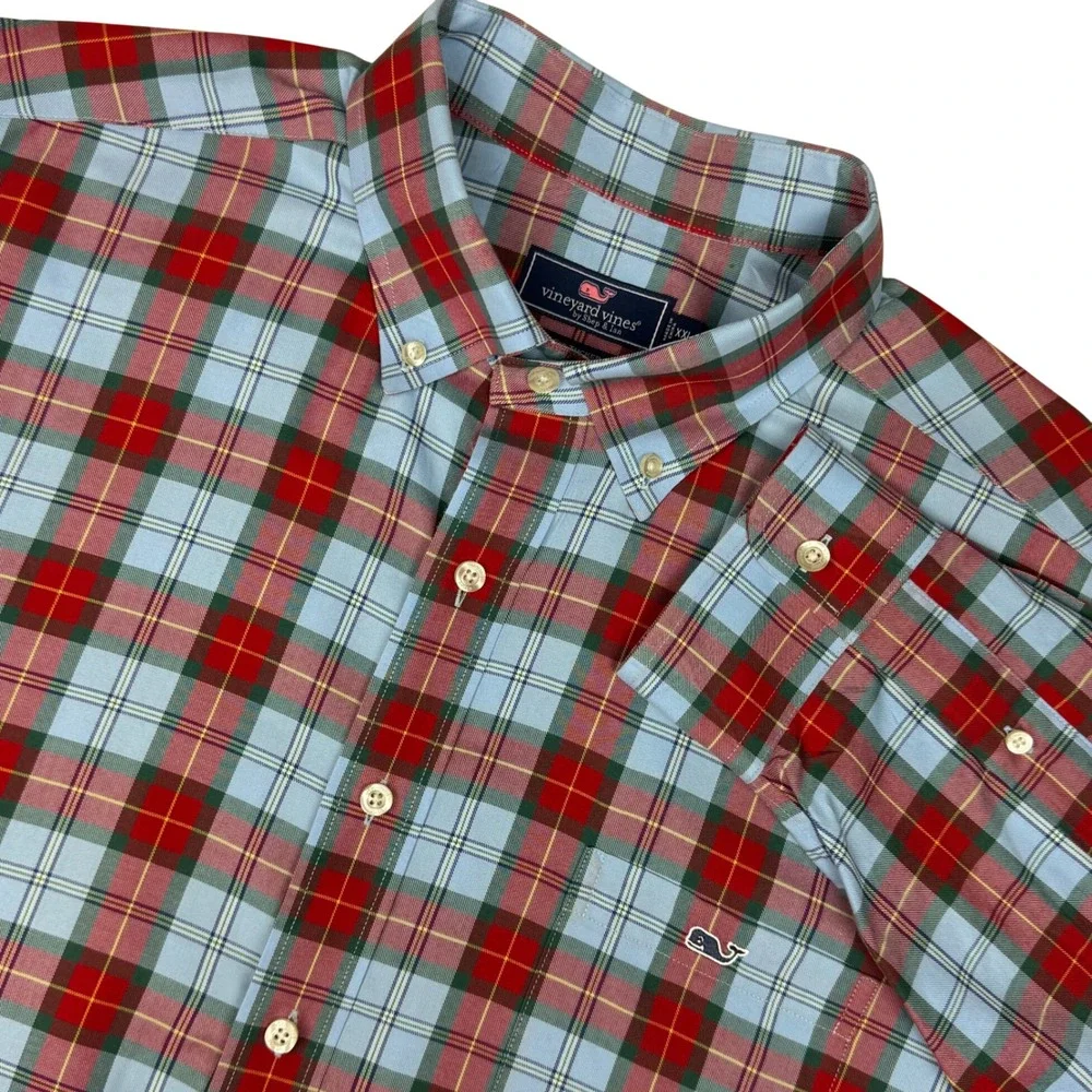 Vineyard Vines Shep & Ian Classic Fit Tucker Shirt Mens XXL Red Blue Plaid Whale - Picture 1 of 9